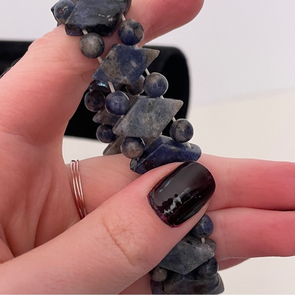 Vintage Real STONE Blue SODALITE Boho Summer Mermaid Geometric Crystal Bracelet - Picture 3 of 8